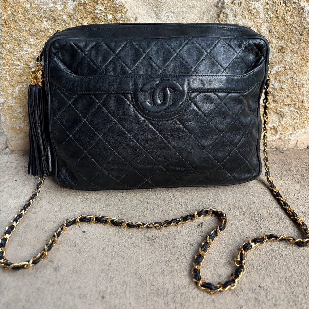 CHANEL Quilted Lambskin Front Pocket Camera Bag Medium CC 24k Gold Plated